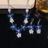 Set Transfronterizo Estilo Europeo y Americano Joyería de Circonia Microincrustada Fila de Flores Azules Collar de Diamantes Cadena para Clavícula de Uso Diario para Mujeres
