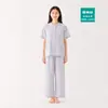 Conjunto de Pijama de Algodón Puro Doble Capa Estilo Japonés, Manga Corta y Pantalón Largo para Mujer, Ropa de Casa Fresca de Gasa de Algodón Sin Estampado, Estilo Rayado Casual