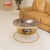 Mesa de centro redonda de vidro temperado estilo creme para sala de estar, mesa de centro pequena de luxo moderna para apartamento, apartamento pequeno