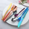 Fabricante Transfronterizo Acero Inoxidable 304 Vajilla Nuevo Colorido Creativo Mango Esmerilado Restaurante Hotel Juego de Cuchillo, Tenedor y Cuchara