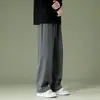 Pantalones de hombre transfronterizos, estilo coreano de verano modernos versátiles holgados casuales largos, pantalones de seda helada rectos de pierna ancha fluidos