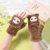 Guantes de Felpa Cálidos de Doble Capa con Forro Polar Engrosados para Ciclismo, Dedos Descubiertos con Solapa, de Dibujos Animados Lindos para Estudiantes, Niñas, Otoño e Invierno