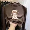 Camiseta de manga larga con forro polar para niña para otoño e invierno, top cálido cepillado de cuello semi-alto para niños