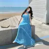 Vestido maxi playero vintage, único, súper elegante, entallado a la cintura, adelgazante, sin tirantes, vestido estilo vacación junto al mar, Verano 2026
