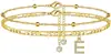 Artículo popular de comercio exterior transfronterizo: Tobillera de circonita de 26 letras, tobillera cubana de doble capa simple y elegante con cuentas de arroz