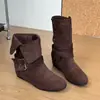 Botines Cortos de Punta Aguda Gu Yun para Mujer 2026 Nuevos Botines Casuales Plegables Estilo Coreano Retro con Hebilla Otoño/Invierno