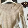 Suéter de punto acanalado de manga larga para mujer, otoño, estilo coreano, corte ajustado, versátil, adelgazante, jersey, prenda interior, elegante, moderno, top casual