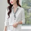 Camisa elegante de manga larga estilo francés con cintas, ropa de mujer, nueva colección primavera-otoño 2026, top de satén profesional para el trabajo