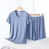 Conjunto de Top de Manga Corta con Cuello en V y Shorts Nuevo de Verano 2022 Camiseta Shorts Modal Delgado Casual Ropa Exterior Conjunto de Dos Piezas