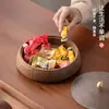 Plato de Madera Nogal Negro Caja de Frutas de Madera Hecha a Mano Almacenamiento Creativo Plato Redondo para Frutas Tapa de Madera Maciza para el Hogar Plato para Frutas