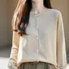 Cardigã de Malha de Algodão Feminino Simples Suave Gola Redonda Botão Solto Temperamento Sweater Redutor de Idade Peça Externa Top