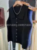 Estilo Coreano Verano Nuevo Negro Seda de Hielo Tejido Cuello Polo Corte Ajustado Sin Mangas Camisola Chaleco Top Moda para Mujer