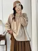 Vestido de Primavera 2025 Estilo Artístico Top de Pana Manga Larga Cuello Medio Alto Elegante Base Camisa Casual de Mujer