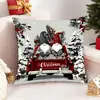 Venta Caliente Transfronteriza Funda de Cojín Navideña Retro Esquema de Color Rojo-Gris Estampado de Muñeco Funda de Almohada Decoración Festiva Cojín Venta al por Mayor