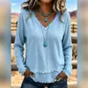 2026 Nueva Ropa de Otoño Transfronteriza Europea y Americana para Mujer Casual Holgada Color Sólido Cuello en V Manga Larga con Flecos Camisa