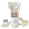 Venta caliente versión ligera mango de madera blanco utensilios de cocina de silicona espátula antiadherente cuchara herramientas de cocina juego de cocina