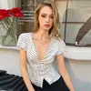 Ropa Femenina Estilo Europeo y Americano 2026 Primavera Nuevas Llegadas Sexy Cuello en V Profundo Estampado de Lunares Cintura Fruncida Adelgazante Camiseta Top