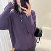 Suéter con Capucha Morado de Alta Gama para Mujer, Nuevo Estilo Otoño e Invierno 2025, Suave y Acogedor Top de Punto para Abrigo o Capa