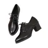 Zapatos de corte bajo para mujer para madres, nueva moda otoño 2026 versátiles de tacón alto de bloque punta fina tacón medio zapatos profesionales de piel