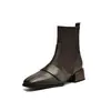 Otoño e invierno 2024 nuevas botas calcetín de cuero con tacón grueso para mujer, tacón medio, botas cortas estilo Martin, botas finas, versátiles, tacón medio, terciopelo, invierno