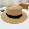 Sombrero de Paja Plano de Tejido Francés de Estilo Nuevo de Verano para Mujer, Versátil para la Costa, Playa, Viajes, Vacaciones, Protección Solar y Sombrilla