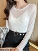 Camiseta básica de estilo occidental para mujer, nueva camiseta de verano de color caramelo, fina, sexy, con perspectiva, para uso exterior, holgada, con cuello redondo.