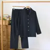 Traje Casual Holgado para Casa para Hombre Talla Grande Pijama de Manga Larga Primavera y Otoño Delgado Algodón Puro Gasa de Doble Capa