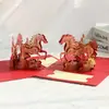 2026 Año del Caballo Tarjeta de Felicitación de Año Nuevo Estéreo 3D Estampado en Caliente Caballo Bendición Creativa Plegable Conmemorativa Tarjeta Venta al por Mayor Transfronteriza