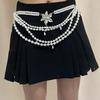 Cadena de Cintura de Perlas de Metal Retro Francés con Flor Multicapa Moda Lujo Ligero Nicho de Alta Gama Cadena Corporal Cinturón para Mujeres