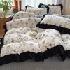 Juego de cuatro piezas clase A funda de cama de terciopelo de leche terciopelo grueso invierno terciopelo de coral alto gramaje sábana funda nórdica ropa de cama juego de tres piezas 4