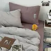 Conjunto de Quatro Peças 100% Algodão Cinza Sem Estampa Algodão Puro Lavado Capa de Edredom Lençol de Cama Acolchoado Primavera e Verão Cama de Dormitório Conjunto de 3 Peças