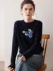 Qualidade de Balcão 2025 Novo Jacquard de Mirtilo Tridimensional Manga Longa Solto Gola Redonda Casual Moda Feminina Suéter de Caxemira