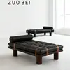 Banqueta de Lujo Ligero Estilo Italiano, Banqueta al Pie de la Cama para Dormitorio, Banqueta de Madera Maciza para Cambiar Zapatos en la Sala de Estar, Sofá Banqueta de Cuero con Diseño Vintage Acolchado de Botones