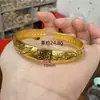 Joias Banhadas a Ouro Gravadas com a Palavra "Bênção" e Palavras Auspiciosas, Pulseira Sólida de Flor de Peônia para Mulheres, Mesmo Estilo da Loja de Ouro, Nova Pulseira Estilo Chinês