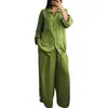 Sudeste Asiático Transfronterizo Primavera y Otoño Talla Grande Holgado Casual Lino Color Sólido Camisa Botón Moda Traje Deportivo