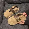 Sapatos Peludos com Solado Grosso para Aumentar a Altura para Mulheres, Chinelos Peludos para Exterior, Nova Moda de Inverno 2024, Mocassins Slip-on Bidirecionais