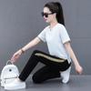 Puro Algodão Stretch Mãe de meia-idade Moda Casual Terno Esportivo Feminino Verão Manga Curta Solto Emagrecimento Terno de Duas Peças
