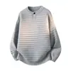 Suéter de punto con cuello Henry para hombre, diseño de rayas en V, estilo old money, business casual, otoño/invierno, venta al por mayor de fábrica transfronteriza