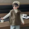 9783 Chaleco de Felpa para Niños Color Sólido Cuello Alto Niño Mediano Niños y Niñas Estilo Otoño/Invierno Chaleco Cálido Forrado de Felpa Chaleco sin Mangas Moderno