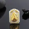 Pingente de Buda Guanyin de Jade com Incrustação de Ouro, Estilo Étnico Buda Flamejante Cartão Quadrado de Jade Branco Estilo Casal Pingente de Paz Presente Comemorativo