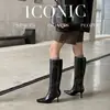 Piel de Vaca Completa~Mujer Madura Europea y Americana Punta Cuadrada Tacón de Aguja Botas Altas Hasta la Rodilla Nuevas Otoño/Invierno para Mujer Adelgazantes Botas Largas de Caña Alta Botas de Jinete