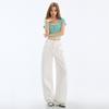 Young Orange# Diseño de Costuras Divididas Tridimensionales Jeans de Pierna Ancha para Mujer Holgados Adelgazantes Cubre Caderas Temperamento Combinable Pantalones Machete