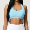 Sujetador deportivo cruzado sin costuras para mujer, que alisa la espalda, de corte ajustado, alta elasticidad, ajustado, con cuello halter, adecuado para correr, fitness y yoga