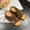 Sandalias de Estilo Bohemio Retro con Hebilla de Borlas para Mujer, Calzado de Verano para Exteriores, Suela Gruesa, que Aumentan la Altura, Sandalias Slip-On de Talla Pequeña
