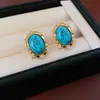 Brincos de franja com contas de zircônia azul vintage, estilo retrô francês, luxo leve e sensação de alta qualidade