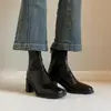 Botines minimalistas de tacón alto para mujer, estilo retro, versátiles, silenciosos, tacón grueso, cómodos para ir al trabajo, botas adelgazantes para mujer