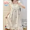 Pijama de Algodão Nuvem com Bojo para Mulheres, Camisola Suspensa Floral Doce de Verão com Mangas Curtas tipo Asa, Roupa de Casa Fina que Pode Ser Usada Fora