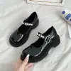 Zapatos Pequeños de Cuero Estilo Retro Francés Británico para Mujer 2025 Primavera Nuevos Zapatos Mary Jane de Cordones Finos con Perlas Estilo Hada Suela Gruesa
