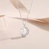 Collar con Colgante de Luna de Diamante de Plata de Ley S925 con Cuenta Redonda para Mujer Moda Lujo Ligero Estilo Frío Exquisito Cadena para Clavícula de Alta Gama