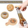 Abrebotellas de Madera Redondo Creativo para Bebidas Cerveza Hogar Simple Adhesivo Magnético Pegatina para Refrigerador Abrebotellas de Acero Inoxidable para Cerveza